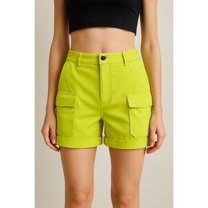 A Peach Neon Green High Waist Cargo‎ Shorts Streetwear Summer Women's
